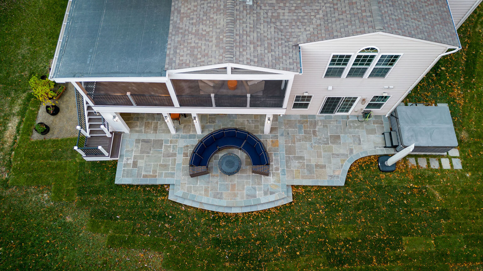 Flagstone Patio with Borders & Ballroom Staircase