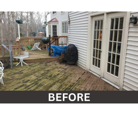 Shows an old wooden deck in Northern Virginia that needs to be replaced. 