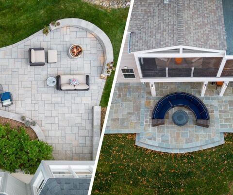 Paver Patio on the left, Flagstone Patio on the Right.