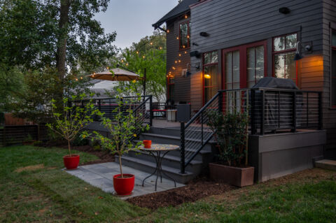 Horizontal cable railing for decks and porches.