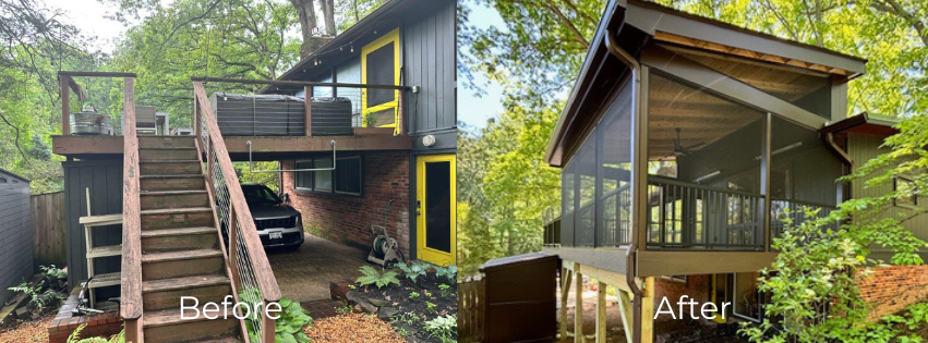 Falls Church screened porch and deck before and after