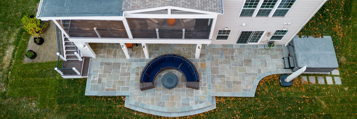 Flagstone Patio with Borders & Ballroom Staircase