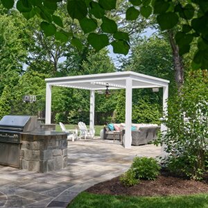 Flagstone Patio with Outdoor Kitchen & Pergola